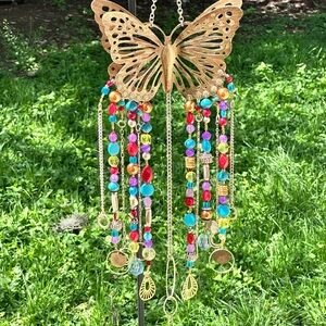 Hand made w/love Gold Butterfly Beaded Wind Chime.